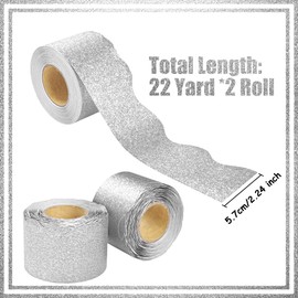 131Ft Silver Glitter Bulletin Board Borders Silver Scalloped Bulletin Board Trims Shiny Decorative Border Trims Sparkle Self-Adhesive Bulletin Stickers for Classroom School Home Office Blackboard Desk
