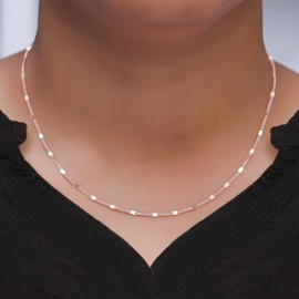 AFFY Bead Station Necklace for Women Italian Crafted 1.34 mm Curb Link Chain Necklace with Spring Ring Clasp in 14K Rose Gold Over 925 Sterling Silver