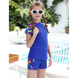 Dusishidan Boys Girls Swimwear UV Protection Swimming Shirt Kids Swimwear Bath Set - dark blue