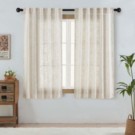 OWENIE Natural Linen Curtains for Bedroom Living Room 63 Inch Length 2 Panels Set, Thick Textured Burlap Linen Blend Light Filtering Boho Farmhouse Dining Room Curtains, Natural, Each 42" W x 63" L