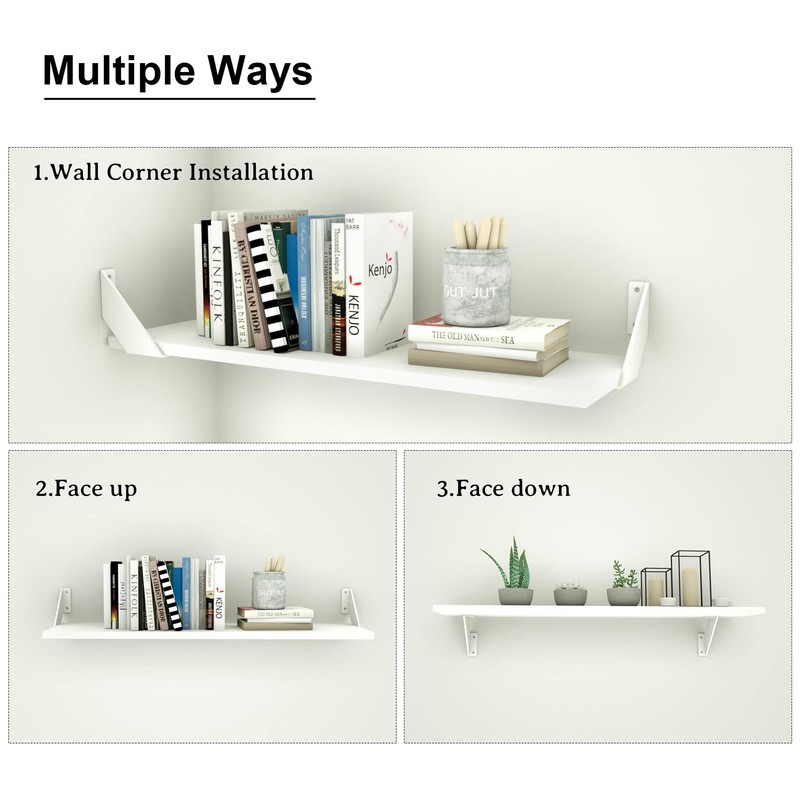 SPOROOT Floating Shelf Bracket, White, Shelf Angle Bracket, Metal Shelf