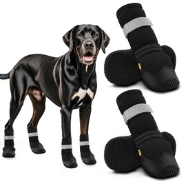 Hcpet Dog Shoes, Dog Boots & Paw Protectors for Winter Snowy Days, Rainy Weather, Outdoor Anti-Slip Sole Dog Booties for Hardwood Floor Black-Lag 1