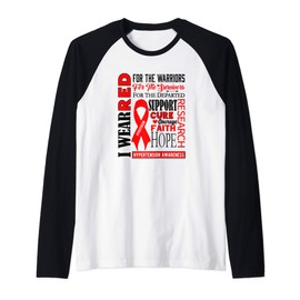 Hypertension Awareness Gifts Red Ribbon Awareness Raglan Baseball Tee