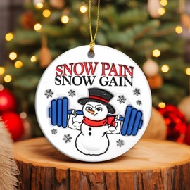 Exercise & Fitness Ornaments 2024 | Snow Pain Snow Gain, Snowman 3D Weight Lifting Christmas Ornament, Gym Weights Exercise Sport, Gym Ornament (Snowman)