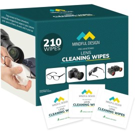 Mindful Design Lens Cleaning Wipes for Eyeglasses, 210Ct - Individually Wrapped,