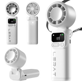 Lerat Portable Handheld Turbo Fan, 5-Speed Wind, Battery Operated, 3-in-1 Hand Fan, for Outdoor Activities, White