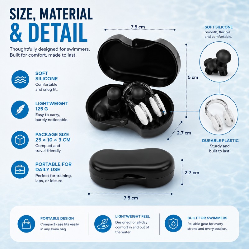 Swimming Earplugs & Nose Clip Set for Adults – Reusable