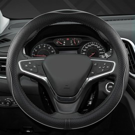 West Llama Microfiber Leather Car Steering Wheel Cover for Chevy Silverado,Tahoe,Equinox,Traverse,Trailblazer,Colorado (Black+Gray Line - Standard Size)