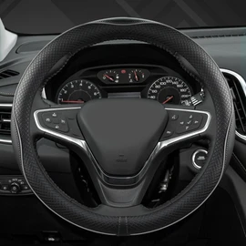 West Llama Microfiber Leather Car Steering Wheel Cover for Chevy Silverado,Tahoe,Equinox,Traverse,Trailblazer,Colorado (Black+Gray Line - Standard Size)