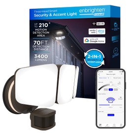 Enbrighten VIBE Smart LED Security Light, Motion Activated, Three Head, ETL Listed, UV Resistant, 3400 Lumens, 4000K, Compatible with Alexa, Google Home, Bronze, 58245