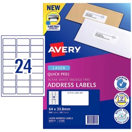 Avery Quick Peel A4 Labels for Laser Printers - Printable Packaging, Shipping & Address Labels - Mailing Stickers - White, 64 x 33.8 mm, 960 Labels / 40 Sheets (959113 / L7159)