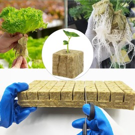 WANYIG Rock Wool Cultivation, Rock Wool Insulation, Rock Wool Cube Cultivation Mat Rock Wool with Scissors & Gloves for Cuttings, Bottomless Growing, Hydroponics Transplanting (2.5 x 2.5 x 4 cm) (Pack
