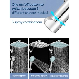 Heemli 12-inch Rain Showerhead - Dual Showerheads, High Pressure Showerhead with 8 Pattern Handheld Sprayer Set - Height Adjustable Upgrade Extension Arm, Chrome Plated