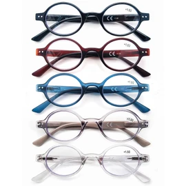 Paquete de 5 gafas de lectura para hombres y mujeres, unisex, 1,5 lectores, bisagras de resorte cómodas, 5 bolsas