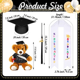 Silkfly 7 Pcs Unisex Matte 2024 Kindergarten Preschool Graduation Gown and Cap with Tassel Sash Plush Stuffed Bear Sets(Black)