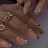 ROFIBUT Gold French Tip Press on Nails Medium Almond Fake