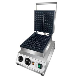 Commercial Waffle Maker, 1600W square Waffle Iron, Non-Stick Belgian Waffle Baker Machine With Temp Range and Time Control, Teflon-Coated Baking Pan Stainless Steel Body