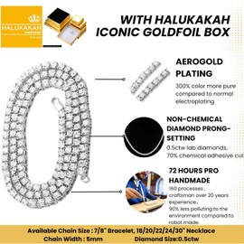 Halukakah Men's Gold Chain Tennis Chain for Men ● Elite ● Iced Out Design, 5.5 mm, Available in 18 Carat Real Gold/Platinum White Gold/Rhodium Black Plated, Handmade Laboratory Diamonds Decorating