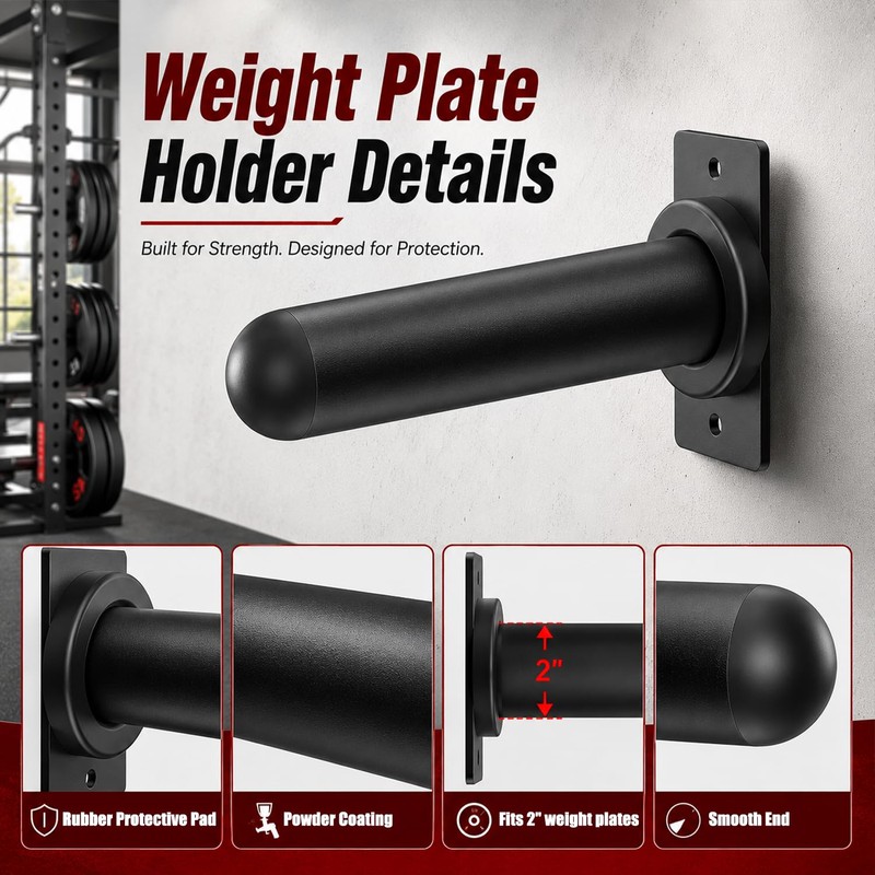 Rumoid Wall Mounted Weight Plate Holder, 4 Pack, with 1