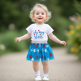 BemeyourBBs Toddler Girl 4th of July Outfit USA T shirt Red White and Blue Tutu Skirt Set Fourth of July Outfit for Girls (Oh my stars blue, 2-3T)