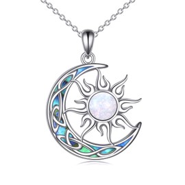 AINFQY Sun and Moon Necklace for Women 925 Sterling Silver White Opal Celtic Crescent Moon Pendant Abalone Shell Jewelry Gift