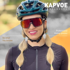 KAPVOE Polarised Cycling Glasses Men Women Sunglasses 3 Interchangeable Lenses TR90 Sports Glasses Cycling MTB Cycling Glasses Running Hiking Golf Baseball Volleyball Tennis Fishing Softball