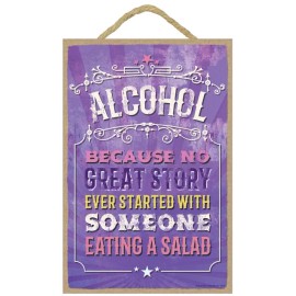 TGM Alcohol Because No Great Story Ever Started With Salad Funny Bar Home Sign B69
