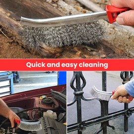 Wire Brush Set of 3, Steel Brush, Soft Wire Brush, Wire Brushes with Plastic Curved Handle, Metal Brush for Cleaning and Rust Removal