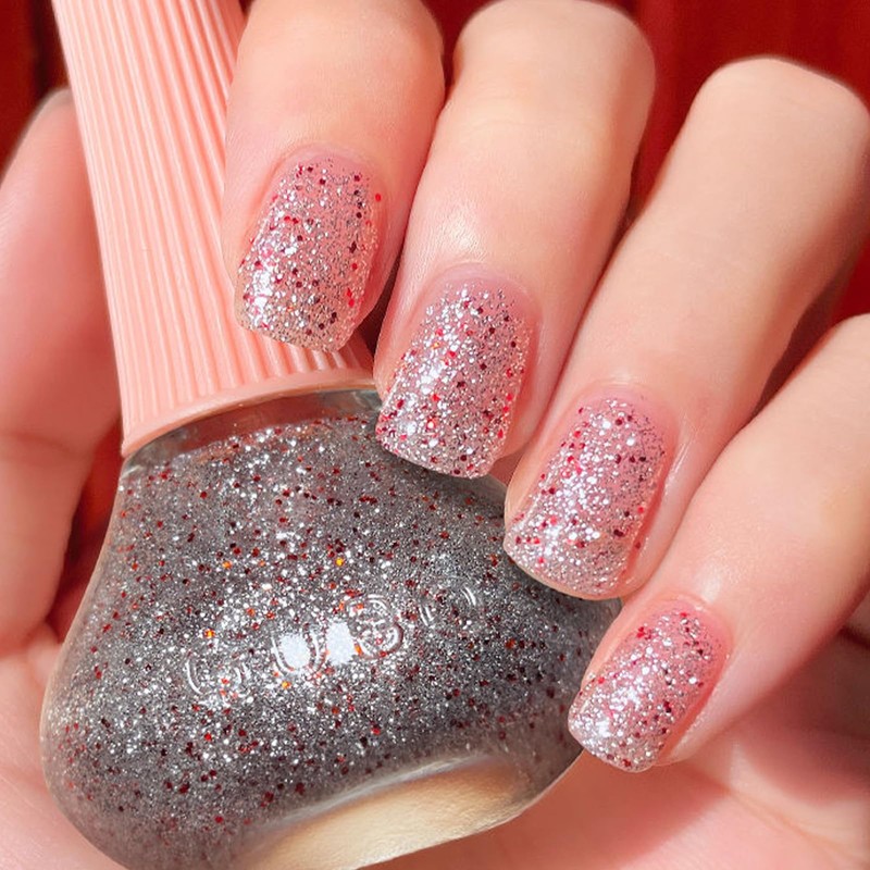 COSMOO Diamond Glitter Nail Polish, 12ml Shiny Galaxy Glitter Quick