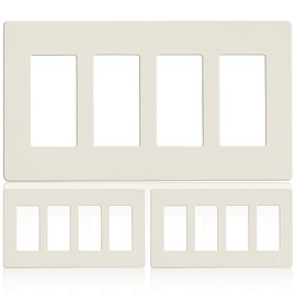 Faith Electric - Placa de pared sin tornillos para decoración de 4 marchas, cubierta de salida segura para niños, Moderno, Paquete de 3, Almendra claro