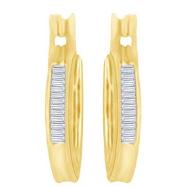 Baguette Cut Simulated White Sapphire Hoop Earrings In 14K Yellow Gold Over Sterling Silver