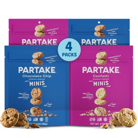 Gluten Free Partake Crunchy Chocolate Chip & Vanilla Sprinkle Cookies Variety Pack - Vegan - Free From the Top 9 Allergens Including Dairy, Wheat, Soy, Eggs, & Peanuts - Non GMO - Safe School & Office Snack (4 Pack, 3oz Resealable Bags)