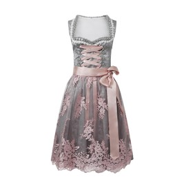 IIBOOYYE Women's Vintage German Oktoberfest Costumes 2 Piece Dirndl Dresses Set for Bavarian Carnival Grey S