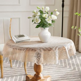 Warm Home Designs Gold Linen Lace Tablecloth. Extra Large Round Tablecloth 90 Inch in Diameter. Floral Table Cloth, Rustic Overlay or Boho Table Cover for Farmhouse Kitchen. AME Linen 90 Round