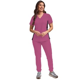 Green Town Scrubs for Women Scrub Set - Jogger Pant and Comfort Stretch V-Neck Top, 5 Pockets, Easy Care Uniforms-Dusty Pink-Medium