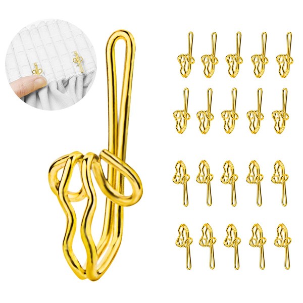 CCUCKY 100pcs Metal Curtain Hooks, Polished Curtain Header Tape Drapery
