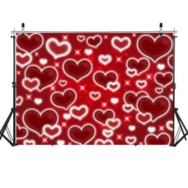 Red Heart Photo Backdrop 9x5ft Valentines Day Photography Backdrop Early 2000s Decoration 90s Women Birthday Party Supplies Old School Valentines Day Selfile