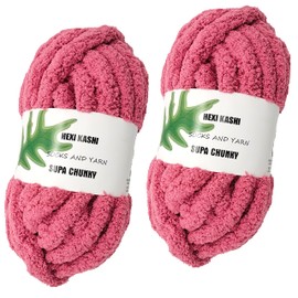DDL&HEXI 2 Park Super Chenille Chunky Yarn,Blanket Making Kit,Jumbo Knitting Yarn 2x8oz 226g per Bag (Pink)