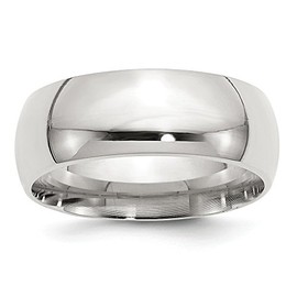 Million Charms 925 Sterling Silver Rhodium-plated 8mm Comfort Fit Band Ring, Size 8.5