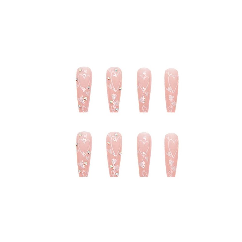 Carufin 24 Pieces Beautiful Rabbit Coffin False Nail Pink Gradual
