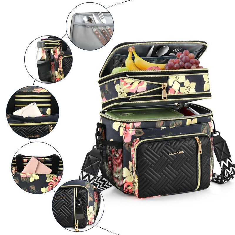 LOKASS Lunch Box for Women/Men-16L-Insulated Lunch Bag, Expandable Double-layer Leakproof