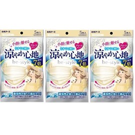 （3個セット） 白元アース ビースタイル プリーツタイプ 涼やか心地 ライトベージュ 5枚入 マスク