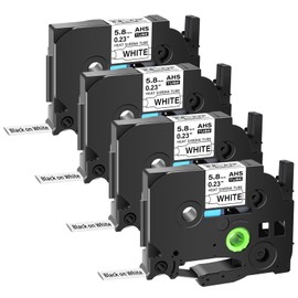 GREENCYCLE 4 Pack Hse211 Hse-211 Compatible for Brother Ptouch Heat Shrink Tube Hs-211 Hs211 Label Tape Hse 5.8mm 0.23" Black on White Label Tape for PT-D400 PT-D600 PT-H300 PT-E300 PTE500 PT-E550W