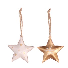 Pack of 8 white and gold metal star decorations