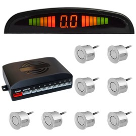 Riloer Car Front and Rear Security Reversing Radar Kit, LED Display Buzzer Alarm 8 Sensor Front and Rear Parking Sensor Prompt for Cars (Silver)