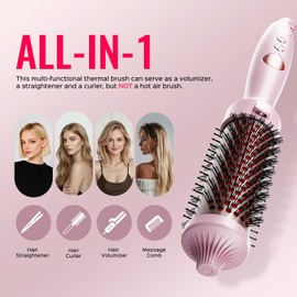 Thermal Brush,Lena All-in-1 with 1.5 inch Titanium Barrel-Infrared&Negative Ion Technology,Smooth,Frizz-Free Styling Tool,5 Heat Settings,LED Display,Easy to Use,Pink
