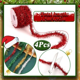 4 Rolls Christmas Garland, 6m/19.6ft Christmas Tinsel Ribbon christmas tree tinsel for Xmas Christmas Tree Wedding Birthday New Year Party Decorations DIY Craft Supplies