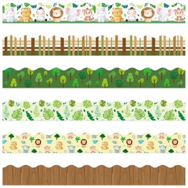 BeYumi 96Pcs Jungle Animals Themed Bulletin Board Borders Forest Safari Animals Plaid Scalloped Border Trim Green Wild Animals Elementary Kindergarten Preschool Classroom Chalkboard Party Decoration