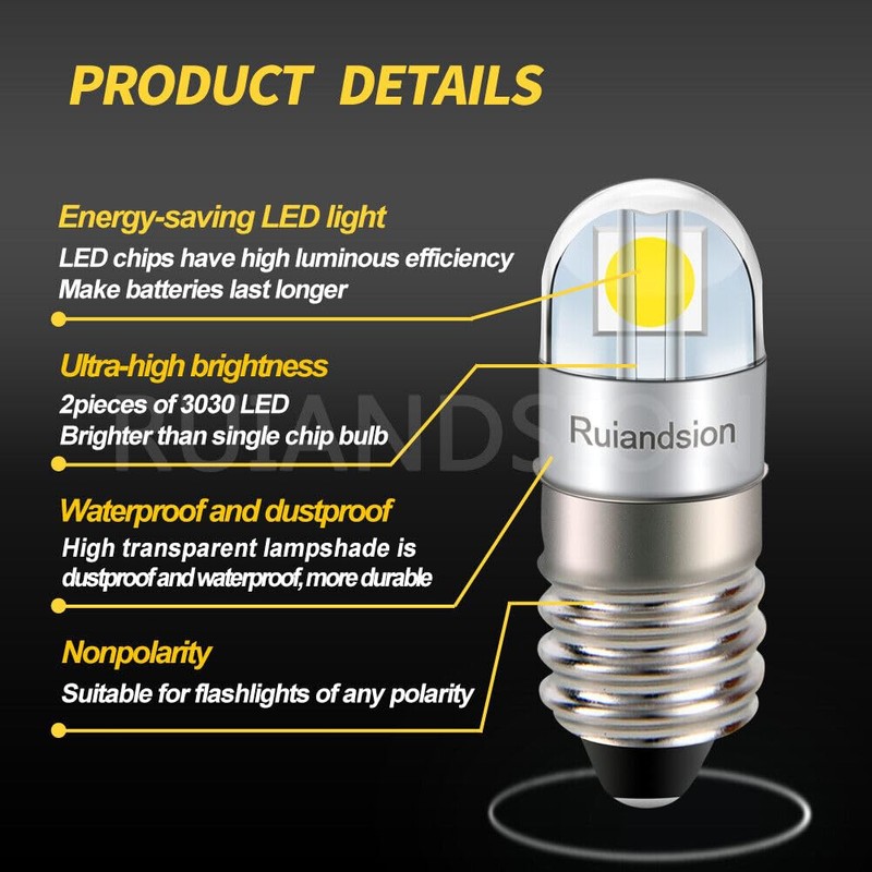 Ruiandsion E10 LED Bulb 6V Non Polarity 200LM 6000K White