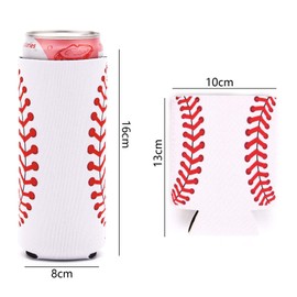 XINRUI Can Sleeves Baseball, 6 Pack Reusable Beer Bottle Cup Insulator Baseball Birthday Party Supplies Long Short Baseball Can Sleeves Favors for Hot and Cold Drinks Events Game Party(Baseball)